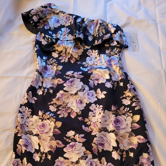 Eliza J Dress, Floral One-shoulder Navy-Blue, Size 12, NEW with TAG - Picture 4 of 12